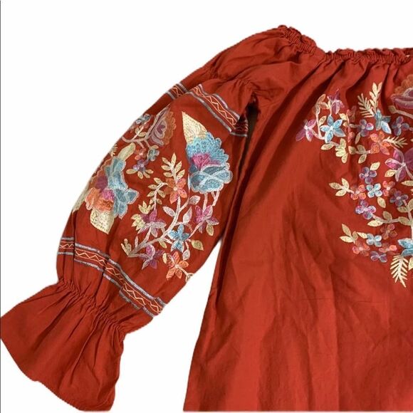 Free People Fleur Du Jour Red Floral Embroidered Mini Dress Size Small - Picture 4 of 8